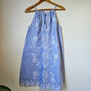 Blue Embroidered Halter Dress